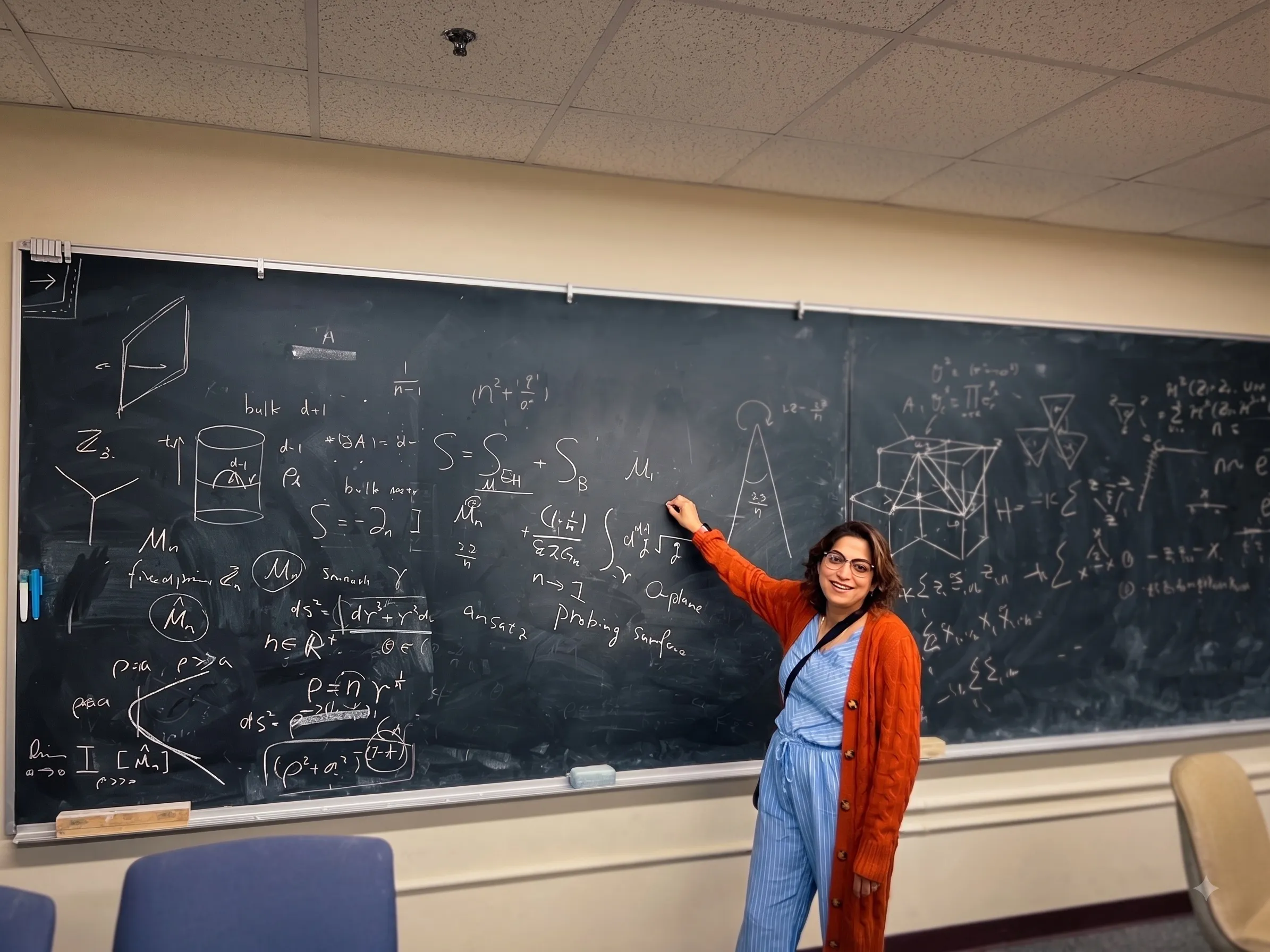 Professor Sweta Mukherjee teaching at a whiteboard
